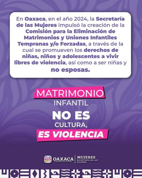 Secretaría de las Mujeres: matrimonio infantil, abuso disfrazado de tradición